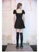 Black Mesh Bubble Sleeve Flounce Cuff Back Waist Red Lace-Up Gothic Dress