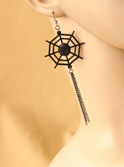Black Gothic Halloween Spider Web Playful Personality Bride Earrings