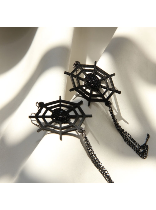 Black Gothic Halloween Spider Web Playful Personality Bride Earrings