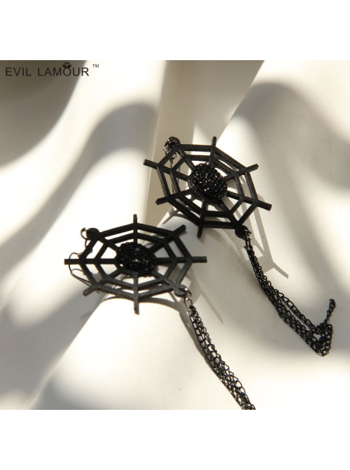 Black Gothic Halloween Spider Web Playful Personality Bride Earrings