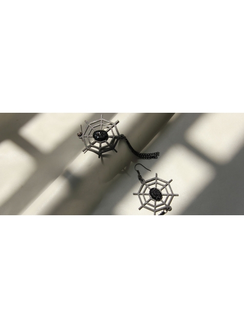 Black Gothic Halloween Spider Web Playful Personality Bride Earrings