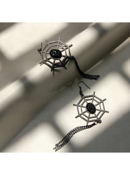 Black Gothic Halloween Spider Web Playful Personality Bride Earrings