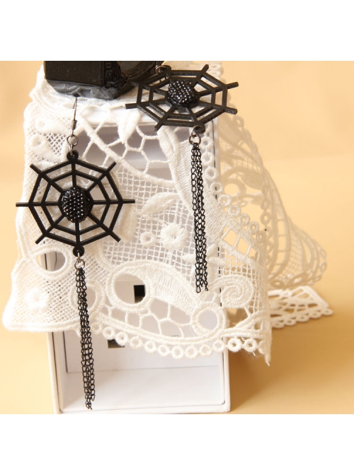 Black Gothic Halloween Spider Web Playful Personality Bride Earrings