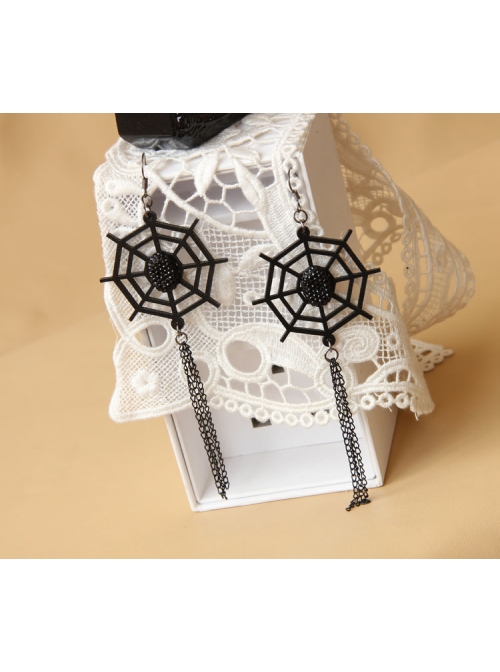 Black Gothic Halloween Spider Web Playful Personality Bride Earrings