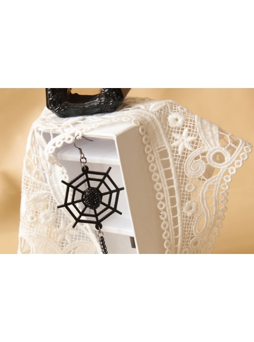 Black Gothic Halloween Spider Web Playful Personality Bride Earrings