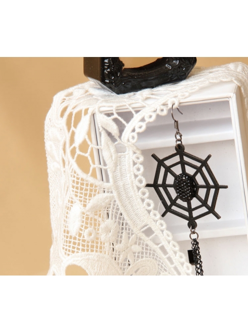 Black Gothic Halloween Spider Web Playful Personality Bride Earrings