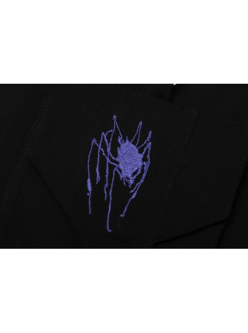 Buckle Belt Waist Bag Spider Embroidery Black Punk Pleated Skirt