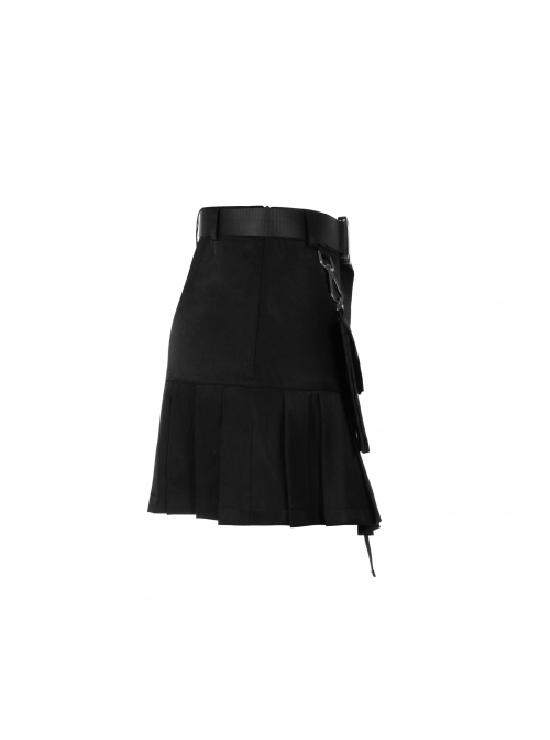 Buckle Belt Waist Bag Spider Embroidery Black Punk Pleated Skirt