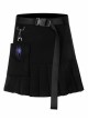 Buckle Belt Waist Bag Spider Embroidery Black Punk Pleated Skirt