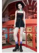 Buckle Belt Waist Bag Spider Embroidery Black Punk Pleated Skirt