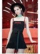 Buckle Belt Waist Bag Spider Embroidery Black Punk Pleated Skirt