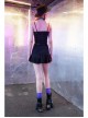 Buckle Belt Waist Bag Spider Embroidery Black Punk Pleated Skirt
