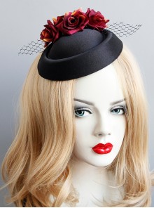 Black Gothic Fashion Party Host Banquet Dress Top Hat Hairpin