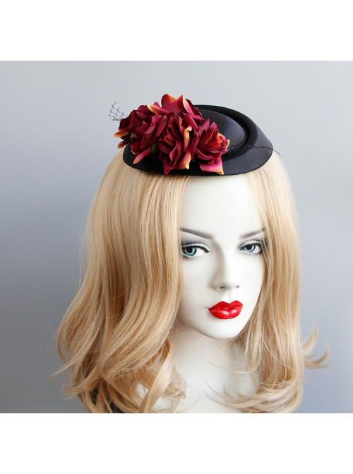 Black Gothic Fashion Party Host Banquet Dress Top Hat Hairpin