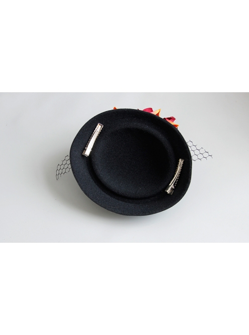 Black Gothic Fashion Party Host Banquet Dress Top Hat Hairpin