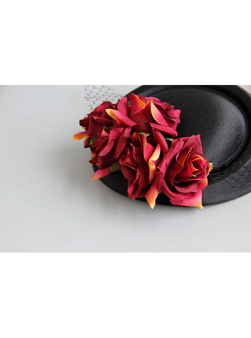 Black Gothic Fashion Party Host Banquet Dress Top Hat Hairpin
