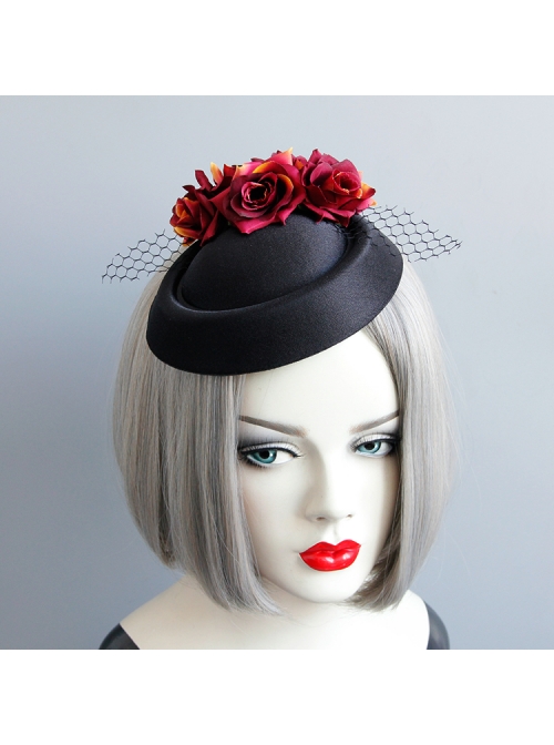 Black Gothic Fashion Party Host Banquet Dress Top Hat Hairpin