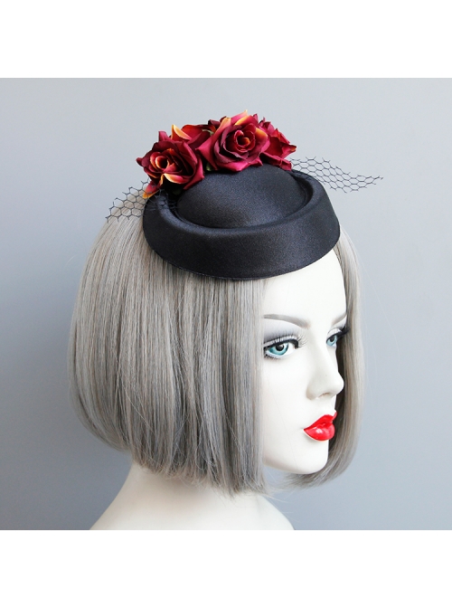 Black Gothic Fashion Party Host Banquet Dress Top Hat Hairpin