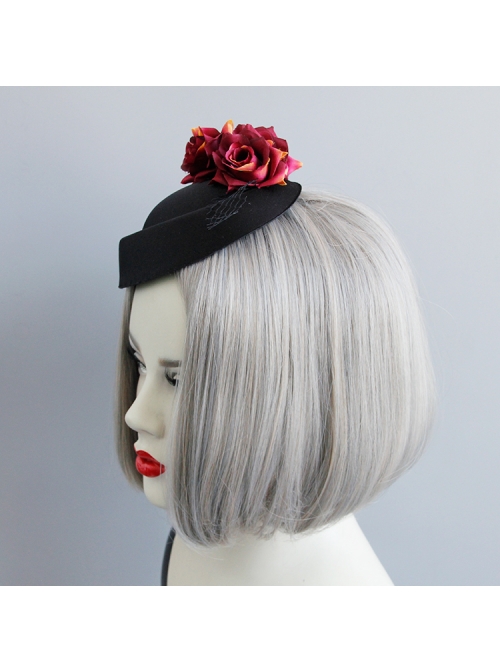 Black Gothic Fashion Party Host Banquet Dress Top Hat Hairpin