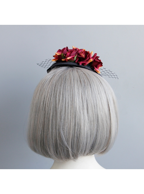 Black Gothic Fashion Party Host Banquet Dress Top Hat Hairpin