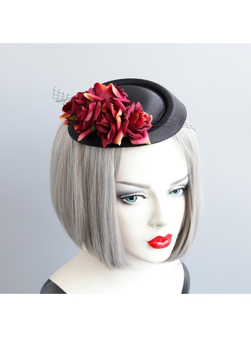 Black Gothic Fashion Party Host Banquet Dress Top Hat Hairpin