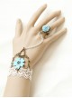 Vintage Gothic White Lace Blue Rose Bracelet Ring Set Jewelry
