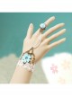 Vintage Gothic White Lace Blue Rose Bracelet Ring Set Jewelry