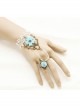 Vintage Gothic White Lace Blue Rose Bracelet Ring Set Jewelry