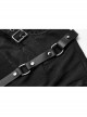 Button Collar Front Chest Hollow-Out Leather Shoulder Strap Black Punk Chinese Style Dress