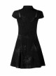 Button Collar Front Chest Hollow-Out Leather Shoulder Strap Black Punk Chinese Style Dress