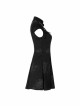 Button Collar Front Chest Hollow-Out Leather Shoulder Strap Black Punk Chinese Style Dress