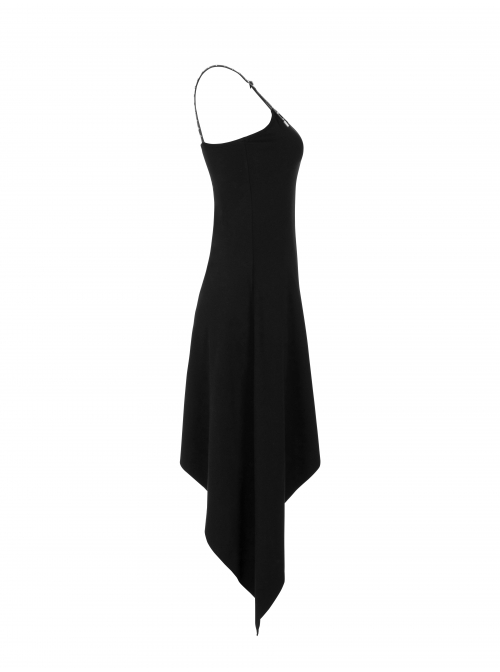 Front Chest Coriaceous Love Embroidery Metal Rivet Leather Shoulder Strap Oblique Hem Black Punk Dress