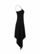 Front Chest Coriaceous Love Embroidery Metal Rivet Leather Shoulder Strap Oblique Hem Black Punk Dress