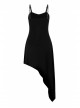 Front Chest Coriaceous Love Embroidery Metal Rivet Leather Shoulder Strap Oblique Hem Black Punk Dress
