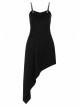 Front Chest Coriaceous Love Embroidery Metal Rivet Leather Shoulder Strap Oblique Hem Black Punk Dress