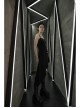 Front Chest Coriaceous Love Embroidery Metal Rivet Leather Shoulder Strap Oblique Hem Black Punk Dress