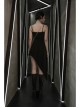 Front Chest Coriaceous Love Embroidery Metal Rivet Leather Shoulder Strap Oblique Hem Black Punk Dress