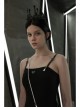 Front Chest Coriaceous Love Embroidery Metal Rivet Leather Shoulder Strap Oblique Hem Black Punk Dress