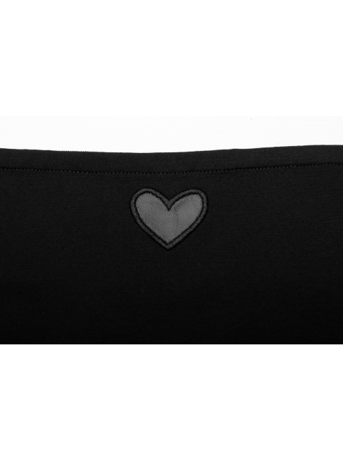 Front Chest Coriaceous Love Embroidery Metal Rivet Leather Shoulder Strap Oblique Hem Black Punk Dress