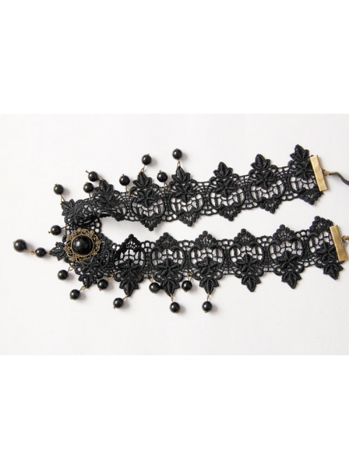 Gothic Vampire Black Lace Pearl Halloween Performer Headband