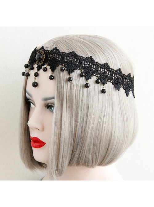 Gothic Vampire Black Lace Pearl Halloween Performer Headband