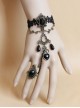Gothic Black Gemstone Halloween Christmas Female Lace Bracelet With Ring One Chain