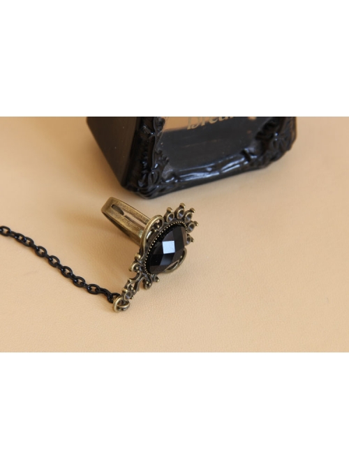 Gothic Black Gemstone Halloween Christmas Female Lace Bracelet With Ring One Chain