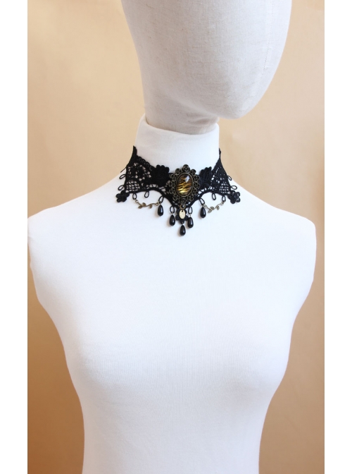 Leopard Gothic Pearl Black Chain Lace Fake Collar Fashion Choker