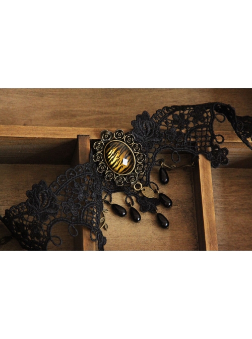Leopard Gothic Pearl Black Chain Lace Fake Collar Fashion Choker