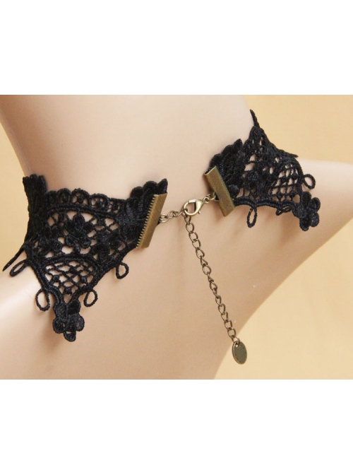 Leopard Gothic Pearl Black Chain Lace Fake Collar Fashion Choker