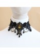 Leopard Gothic Pearl Black Chain Lace Fake Collar Fashion Choker