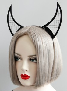 Devil Horn Head Gothic Retro Halloween Black Net Gauze Prom Felt Cloth Female Headband