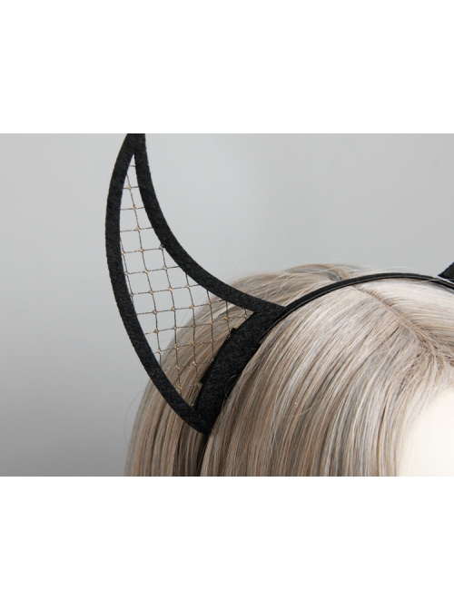 Devil Horn Head Gothic Retro Halloween Black Net Gauze Prom Felt Cloth Female Headband