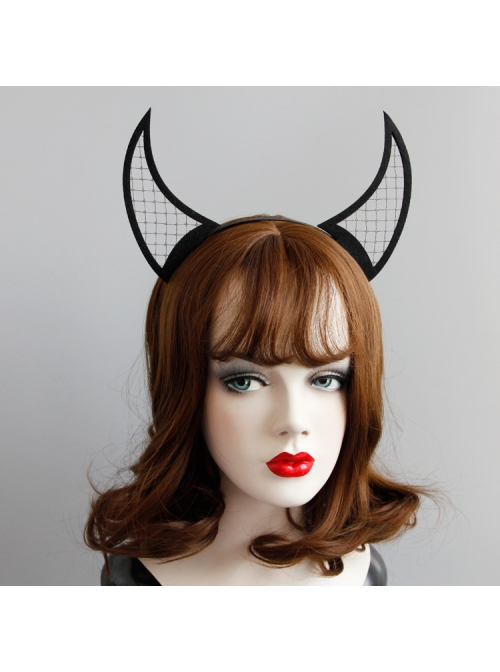 Devil Horn Head Gothic Retro Halloween Black Net Gauze Prom Felt Cloth Female Headband